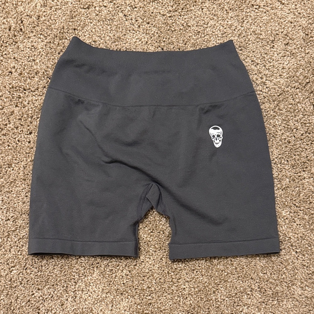 Women's Black Athletic Bike Shorts with Subtle Skull Accent